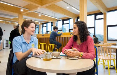 Students chat in the sustainability cafe