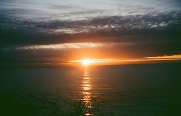 Orange sunset over the sea in Cornwall