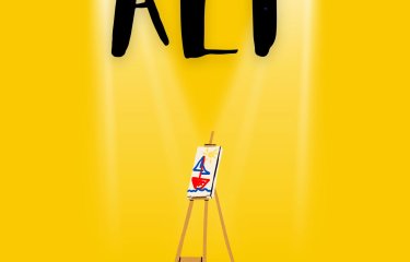 A illustrative image of an easel with a painting of a boat on it with the text "Alf" above it