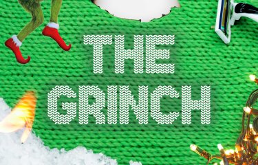 An illustrative image in the style of a Christmas jumper with the text The Grinch in the centre