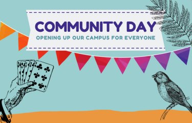 Illustrated poster for Community Day event at Falmouth University