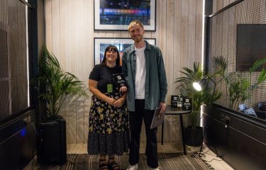 Photo of Torgeir Rorvik holding Graduate Fashion Week Award at the 2022 event