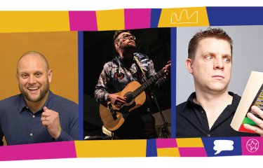 Headshot images of 3 comedians in a horizontal line