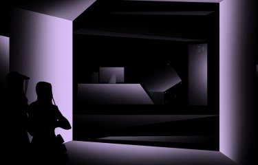 A silhouet image of a person with some purple lighting