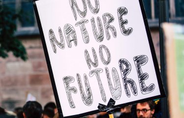 A placard reads 'No Nature, No Future' at a climate protest