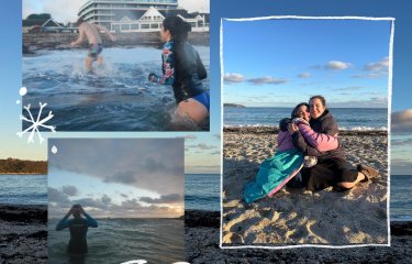 Montage of images of people swimming in the sea in winter