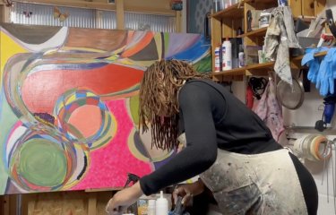 A woman in an fine art studio