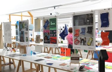 Exhibition space with Graphic Design work displayed at Falmouth University