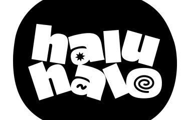 The words 'haluhalo' on a black circle in white font