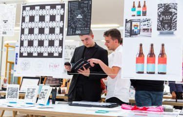 Students talking at Falmouth Showcase