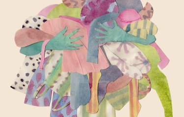 An illustration of a person holding a pile of clothes
