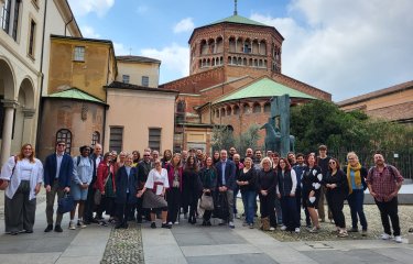 Group photo of Writing for Script & Screen MA (Online) students and staff in Milan