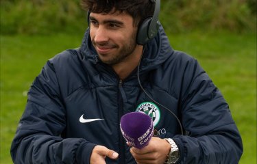 Falmouth University Journalism student reporting for BBC from Mousehole AFC