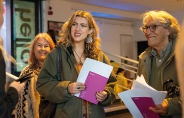 A young woman with her parents at a Falmouth University Open Day