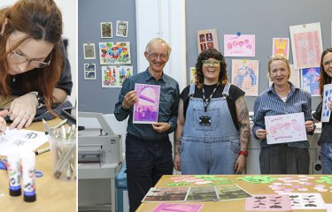 Students working on the risograph print short course