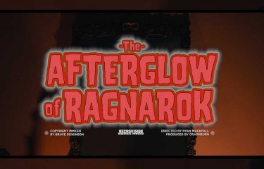 Red text on a screen saying 'The Afterglow of Ragnarok'