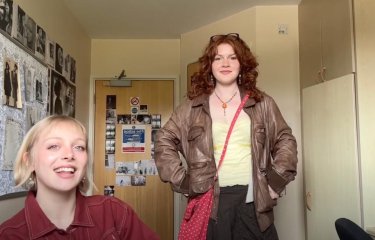 Two Falmouth University students in a student bedroom