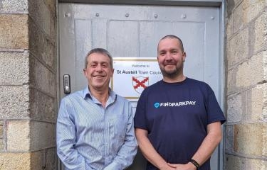 David Pooley from St Austell Town Council and FindParkPay founder Tim Macknelly