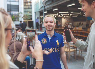 Writing, Journalism & Advertising students on street