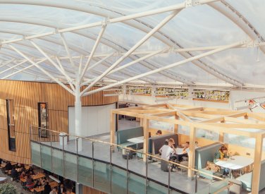 Students sit in a cafe