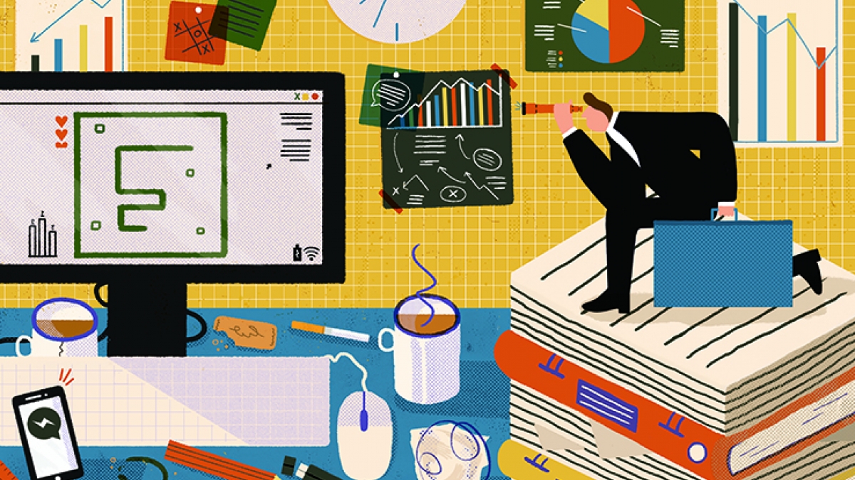 Illustration by El Burnard Illustration of chaotic desk space by Illustration student El Burnard.