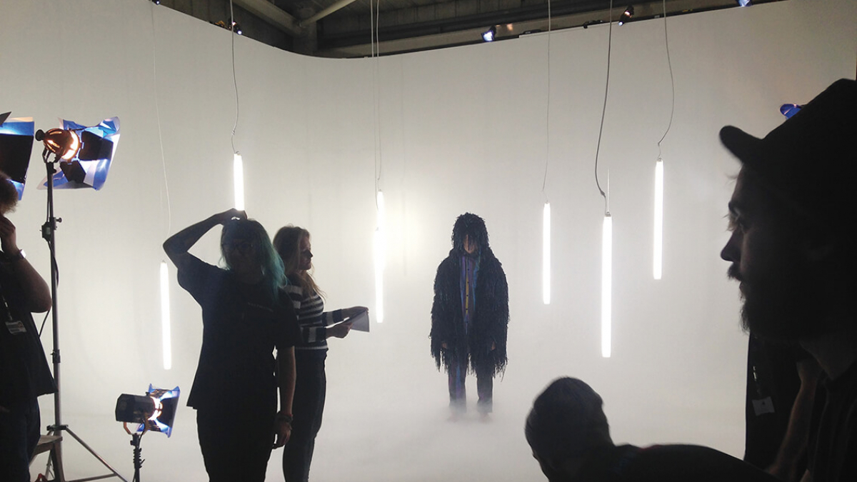 Students in the studio on the Costume Design For Film Television degree course Film and TV students shooting a figure in a studio
