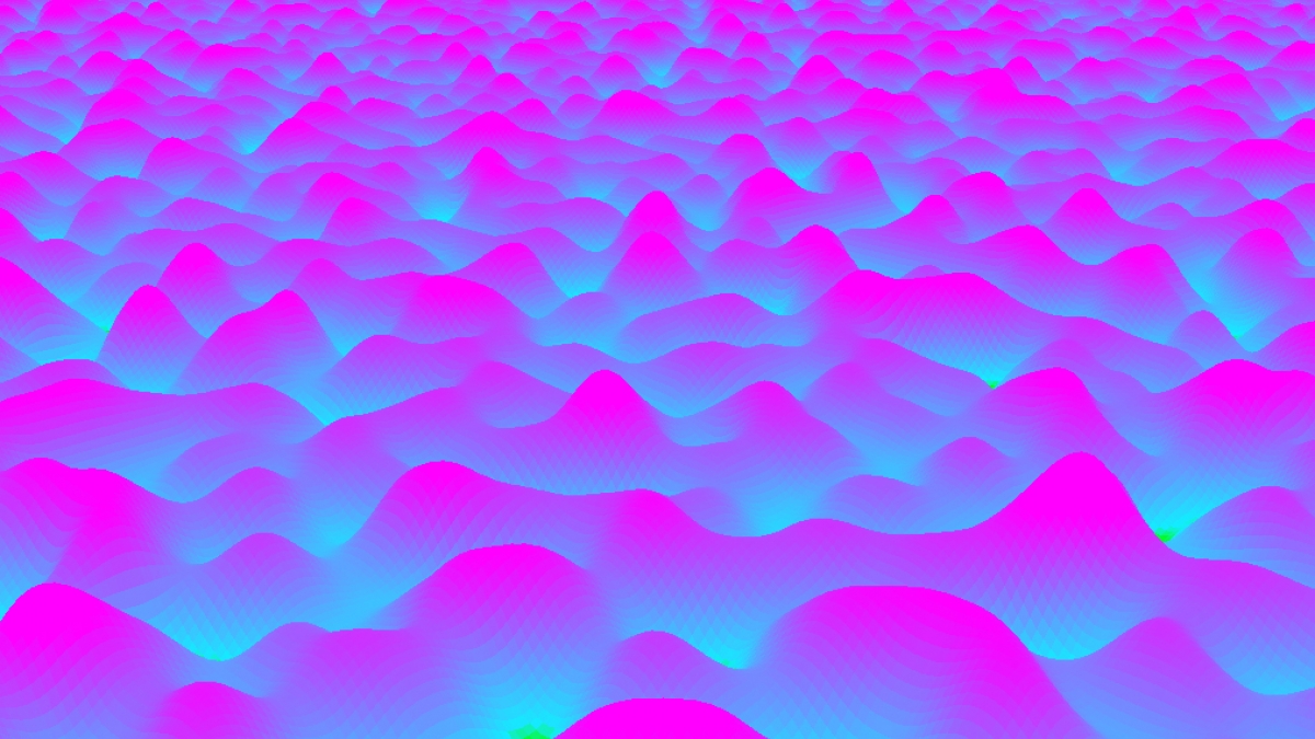 A digital sea of purple, green and blue.