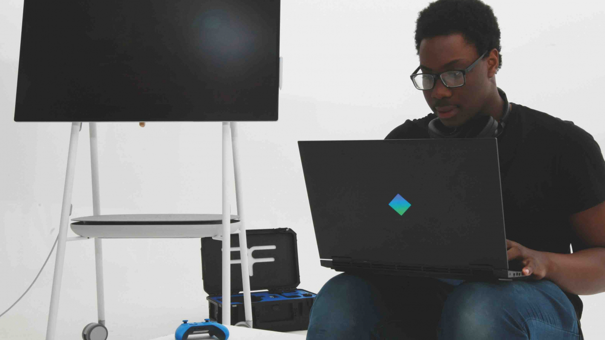 Student at computer Student at computer