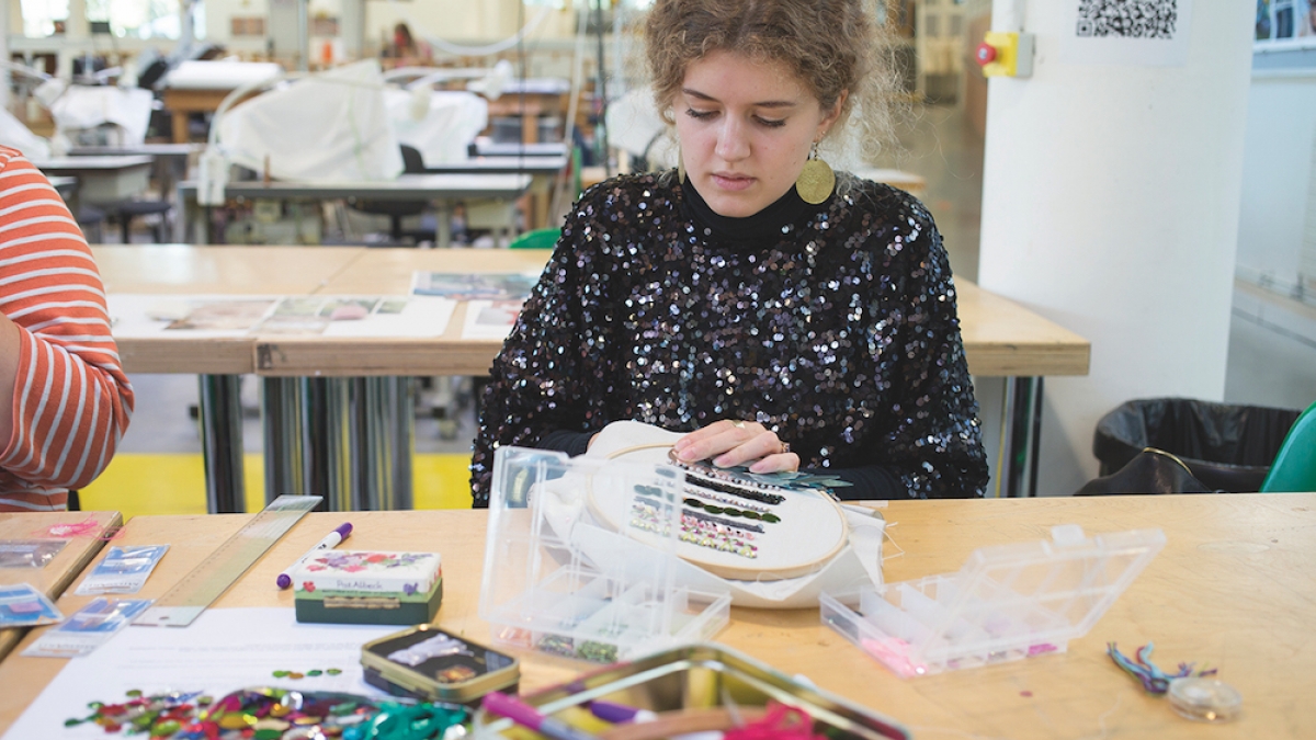 Textile Design Student Working in the Studio Textile Design student working in the studio
