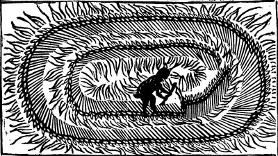 Illustration of devil mowing