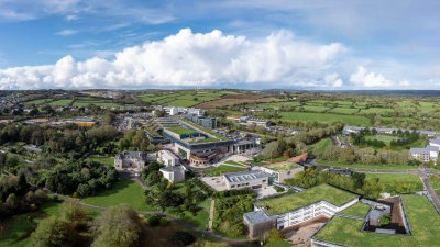 Panoramic view of Penryn Campus with buildings and trees