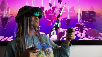 A student using a VR headset