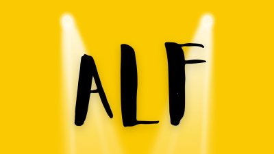 A illustrative image of an easel with a painting of a boat on it with the text "Alf" above it