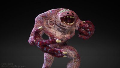 A creature standing against a black background in computer graphics