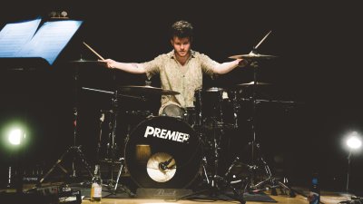 Popular music student playing drums