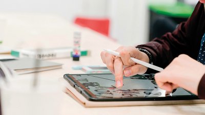 Student working on tablet