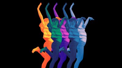 5 coloured overlapping images of a young dancer against a black background