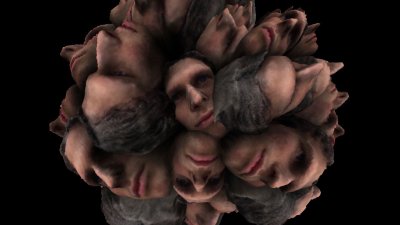 A blurred image of someones head repeated multiple times