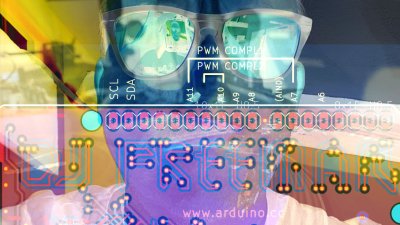 A photo montage of a person with a mix of colours and technical text overlayed