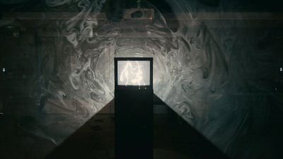 A silhouette of a TV in black and white 