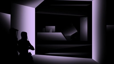 A silhouet image of a person with some purple lighting