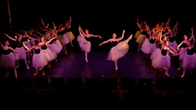 A group of ballet dancers performing on stage