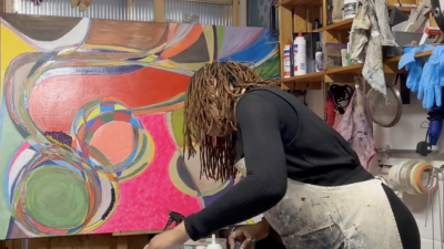 A woman in an fine art studio