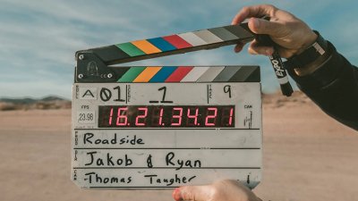 View of clapper board in outside setting