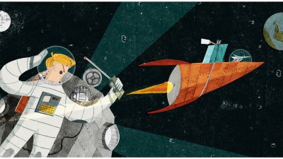 Illustration of astronaut and rocket