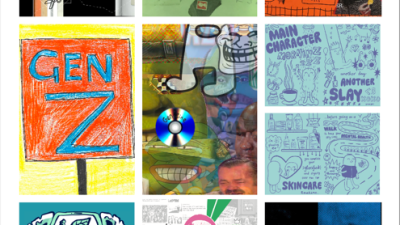 6 images of different advertising prints