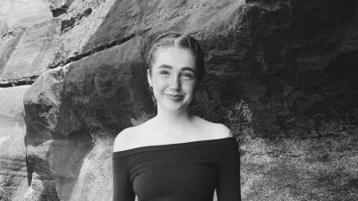 Black and white photo of Niamh Shergold