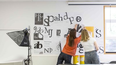 Graphic Design students working on typography