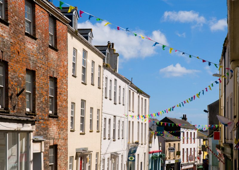 Picturesque buildings on Falmouth High street.