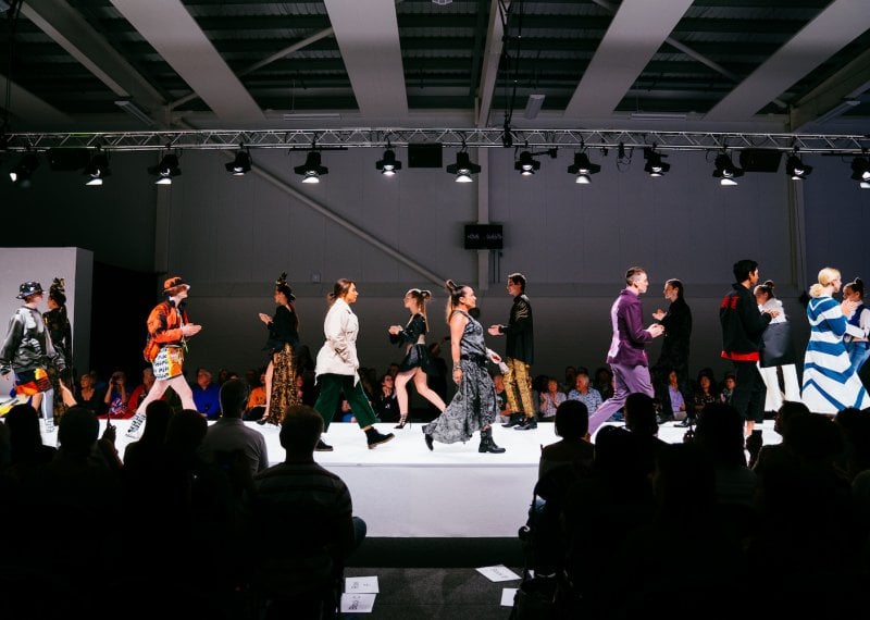 Models walking the catwalk at Falmouth University's Fashion Show in 2019 